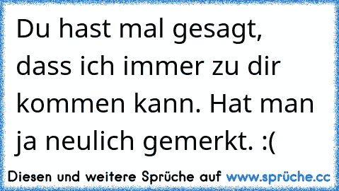 Du hast mal gesagt, dass ich immer zu dir kommen kann. Hat man ja neulich gemerkt. :(