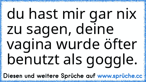 du hast mir gar nix zu sagen, deine vagina wurde öfter benutzt als goggle.