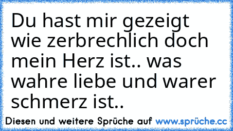 Du hast mir gezeigt wie zerbrechlich doch mein Herz ist.. was wahre liebe und warer schmerz ist..