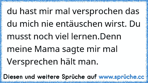 du hast mir mal versprochen das du mich nie entäuschen wirst. 
Du musst noch viel lernen.
Denn meine Mama sagte mir mal Versprechen hält man.