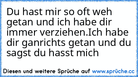 Du hast mir so oft weh getan und ich habe dir immer verziehen.
Ich habe dir ganrichts getan und du sagst du hasst mich