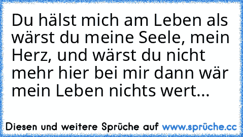 Du hälst mich am Leben als wärst du meine Seele, mein Herz, und wärst du nicht mehr hier bei mir dann wär mein Leben nichts wert... ♥