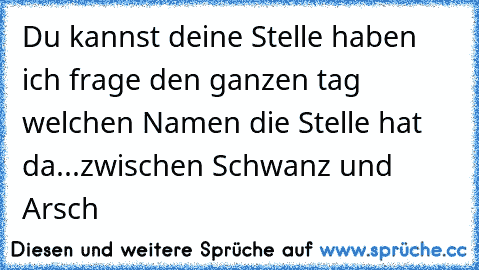 Du kannst deine Stelle haben ich frage den ganzen tag welchen Namen die Stelle hat da...zwischen Schwanz und Arsch