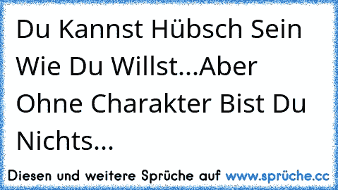 Du Kannst Hübsch Sein Wie Du Willst...
Aber Ohne Charakter Bist Du Nichts...