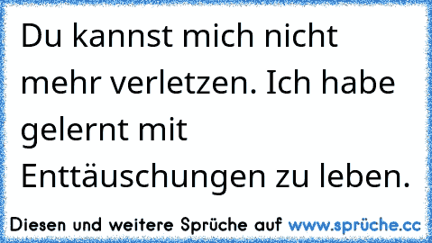 Du kannst mich nicht mehr verletzen. Ich habe gelernt mit Enttäuschungen zu leben.