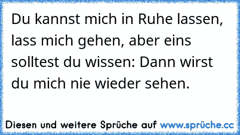 Du kannst mich in Ruhe lassen, lass mich gehen, aber eins solltest du wissen: Dann wirst du mich nie wieder sehen.