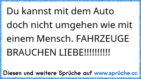 Du kannst mit dem Auto doch nicht umgehen wie mit einem Mensch. FAHRZEUGE BRAUCHEN LIEBE!!!!!!!!!!