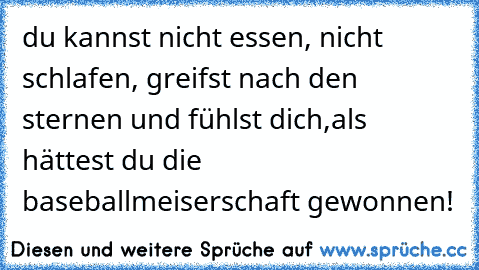 du kannst nicht essen, nicht schlafen, greifst nach den sternen und fühlst dich,als hättest du die baseballmeiserschaft gewonnen!♥