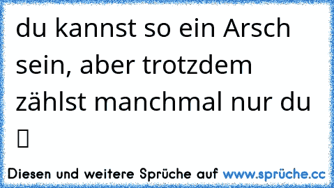 du kannst so ein Arsch sein, aber trotzdem zählst manchmal nur du  ツ