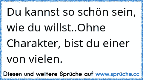 Du kannst so schön sein, wie du willst..
Ohne Charakter, bist du einer von vielen.