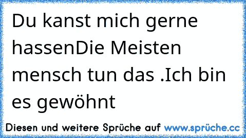 Du kanst mich gerne hassen
Die Meisten mensch tun das .
Ich bin es gewöhnt