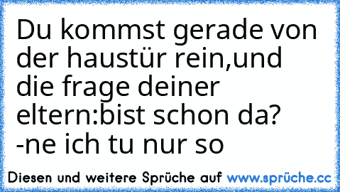 Du kommst gerade von der haustür rein,und die frage deiner eltern:bist schon da? -ne ich tu nur so