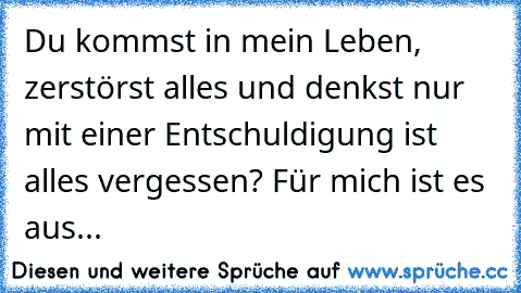 Du kommst in mein Leben, zerstörst alles und denkst nur mit einer Entschuldigung ist alles vergessen? Für mich ist es aus...