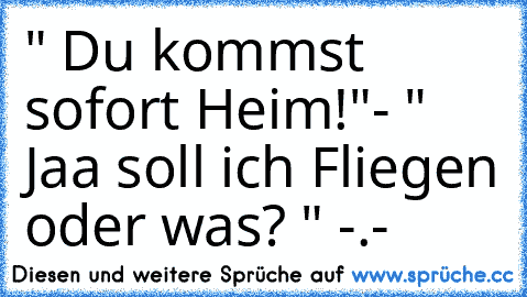 " Du kommst sofort Heim!"- " Jaa soll ich Fliegen oder was? " -.-