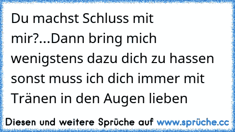 Du machst Schluss mit mir?...Dann bring mich wenigstens dazu dich zu hassen sonst muss ich dich immer mit Tränen in den Augen lieben