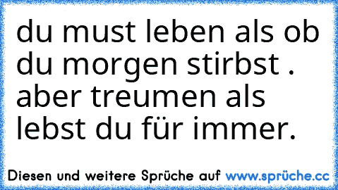 du must leben als ob du morgen stirbst . aber treumen als lebst du für immer. 
♥