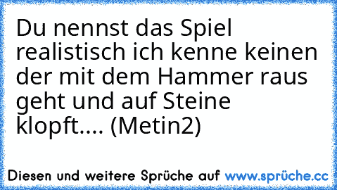 Du nennst das Spiel realistisch ich kenne keinen der mit dem Hammer raus geht und auf Steine klopft.... (Metin2)