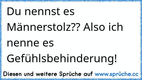 Du nennst es Männerstolz?? Also ich nenne es Gefühlsbehinderung!