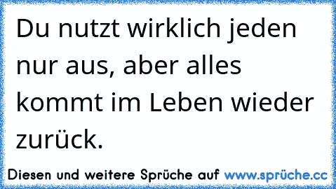 Du nutzt wirklich jeden nur aus, aber alles kommt im Leben wieder zurück.