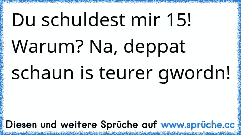 Du schuldest mir 15€! Warum? Na, deppat schaun is teurer gwordn!