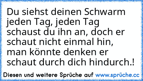 Du siehst deinen Schwarm jeden Tag, jeden Tag schaust du ihn an, doch er schaut nicht einmal hin, man könnte denken er schaut durch dich hindurch.!