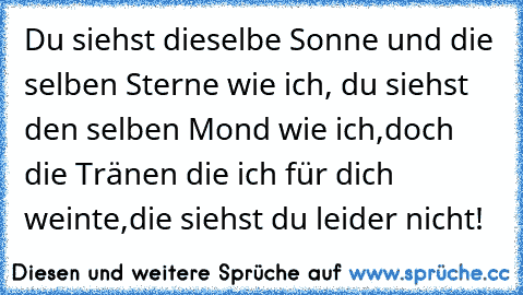 Du siehst dieselbe Sonne und die selben Sterne wie ich, du siehst den selben Mond wie ich,
doch die Tränen die ich für dich weinte,
die siehst du leider nicht!