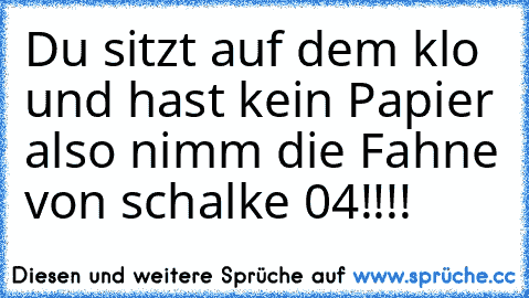 Du sitzt auf dem klo und hast kein Papier also nimm die Fahne von schalke 04!!!!