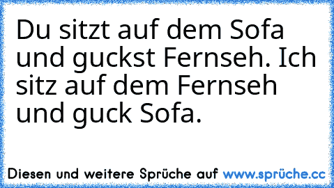 Du sitzt auf dem Sofa und guckst Fernseh. Ich sitz auf dem Fernseh und guck Sofa.