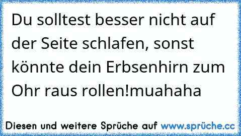 Du solltest besser nicht auf der Seite schlafen, sonst könnte dein Erbsenhirn zum Ohr raus rollen!
muahaha