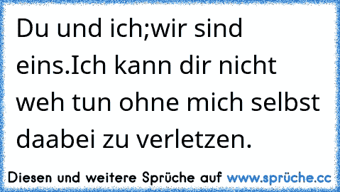 Du und ich;wir sind eins.Ich kann dir nicht weh tun ohne mich selbst daabei zu verletzen.