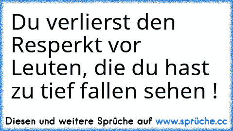 Du verlierst den Resperkt vor Leuten, die du hast zu tief fallen sehen !