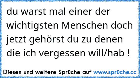 du warst mal einer der wichtigsten Menschen doch jetzt gehörst du zu denen die ich vergessen will/hab !