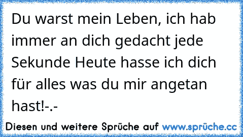 Du warst mein Leben, ich hab immer an dich gedacht jede Sekunde♥ Heute hasse ich dich für alles was du mir angetan hast!-.-