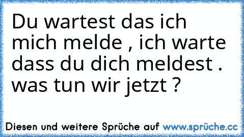 Du wartest das ich mich melde , ich warte dass du dich meldest . was tun wir jetzt ?