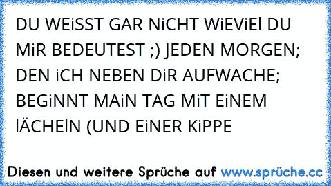 DU WEiSST GAR NiCHT WiEViEl DU MiR BEDEUTEST ;) JEDEN MORGEN; DEN iCH NEBEN DiR AUFWACHE; BEGiNNT MAiN TAG MiT EiNEM lÄCHElN (UND EiNER KiPPE