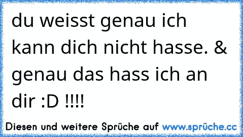 du weisst genau ich kann dich nicht hasse. & genau das hass ich an dir :D !!!!