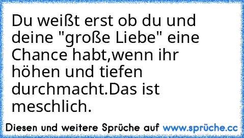 Du weißt erst ob du und deine "große Liebe" eine Chance habt,wenn ihr höhen und tiefen durchmacht.Das ist meschlich. ♥