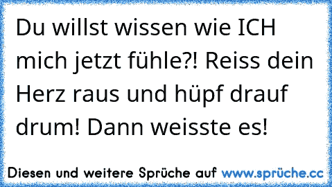 Du willst wissen wie ICH mich jetzt fühle?! Reiss dein Herz raus und hüpf drauf drum! Dann weisste es!