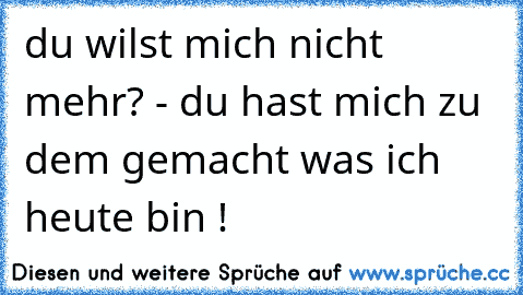 du wilst mich nicht mehr? - du hast mich zu dem gemacht was ich heute bin !