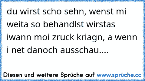 du wirst scho sehn, wenst mi weita so behandlst wirstas iwann moi zruck kriagn, a wenn i net danoch ausschau....