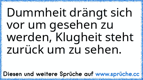 Dummheit drängt sich vor um gesehen zu werden, Klugheit steht zurück um zu sehen.