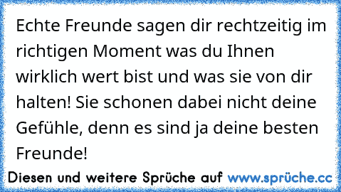 Echte Freunde sagen dir rechtzeitig im richtigen Moment was du Ihnen wirklich wert bist und was sie von dir halten! Sie schonen dabei nicht deine Gefühle, denn es sind ja deine besten Freunde!