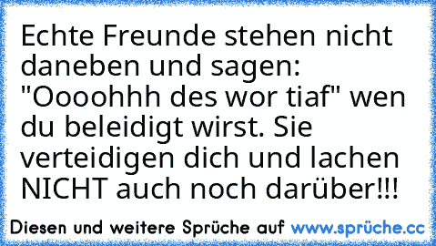 Echte Freunde stehen nicht daneben und sagen: "Oooohhh des wor tiaf" wen du beleidigt wirst. Sie verteidigen dich und lachen NICHT auch noch darüber!!!