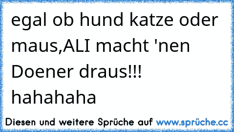 egal ob hund katze oder maus,
ALI macht 'nen Doener draus!!! hahahaha