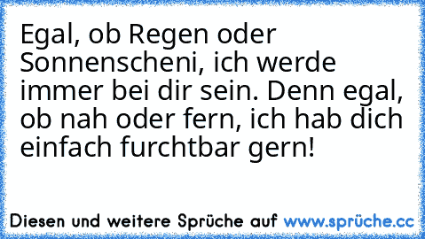 Egal, ob Regen oder Sonnenscheni, ich werde immer bei dir sein. Denn egal, ob nah oder fern, ich hab dich einfach furchtbar gern!