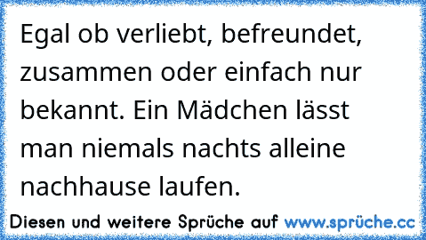 Egal ob verliebt, befreundet, zusammen oder einfach nur bekannt. Ein Mädchen lässt man niemals nachts alleine nachhause laufen.