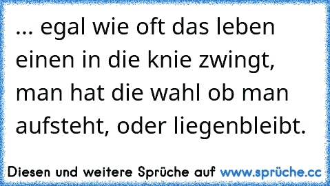 ... egal wie oft das leben einen in die knie zwingt, man hat die wahl ob man aufsteht, oder liegenbleibt.