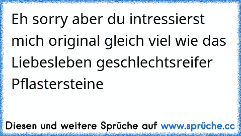 Eh sorry aber du intressierst mich original gleich viel wie das Liebesleben geschlechtsreifer Pflastersteine