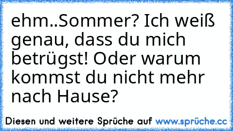 ehm..Sommer? Ich weiß genau, dass du mich betrügst! Oder warum kommst du nicht mehr nach Hause?