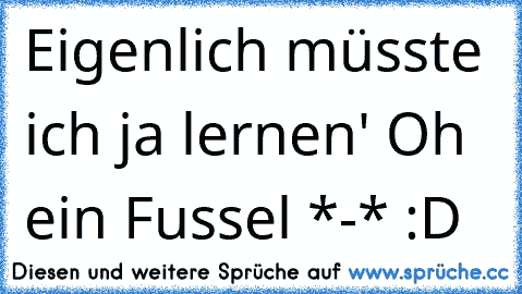 Eigenlich müsste ich ja lernen' 
Oh ein Fussel *-* :D